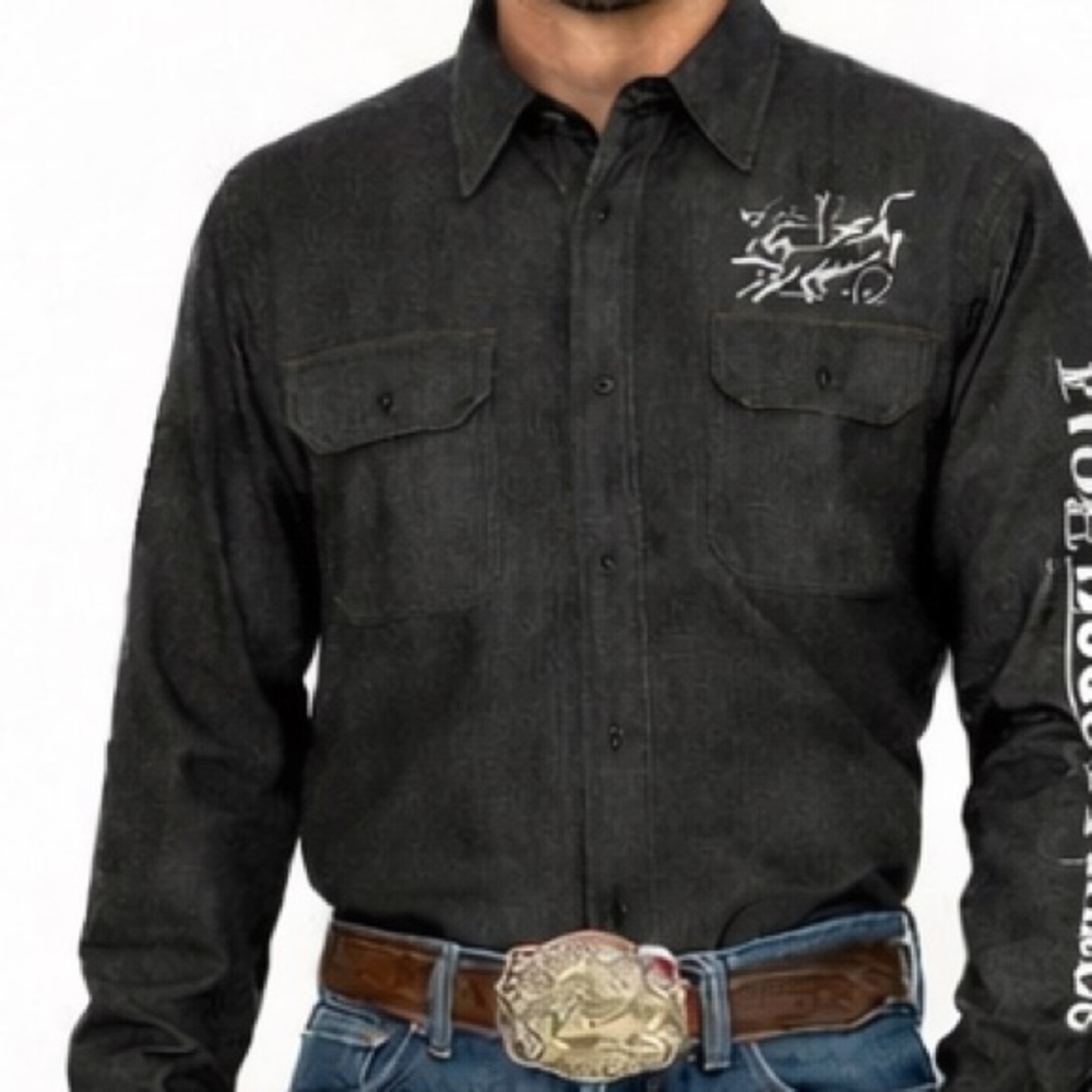 Wrangler Black Button Down Cowboy Western Pro Edge Arena Ranch shirt size Small
